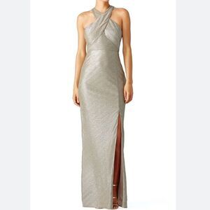 New Laundry by Shelli Segal 
Metallic Cross Knit Gown Gold Silver